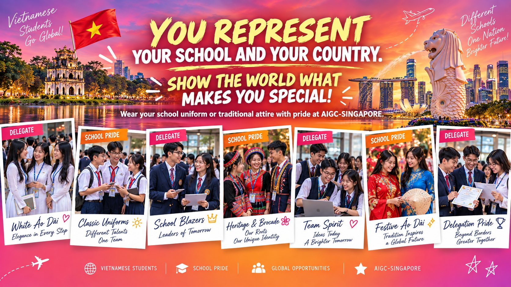 Vietnamese students go global — white áo dài, school uniforms and festive attire at AIGC-Singapore